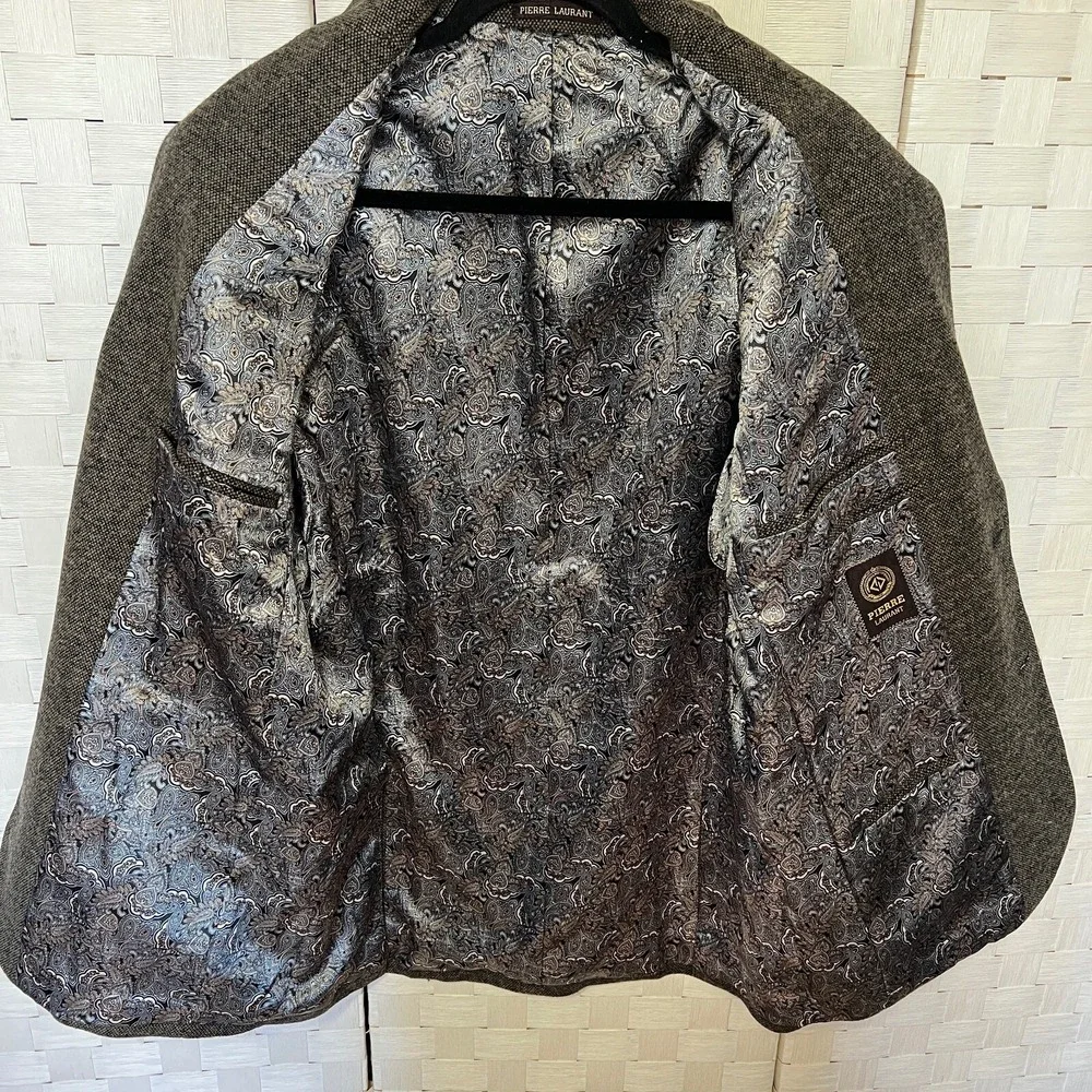Pierre‎ Laurant Mens 40L Birdseye Sport Coat Blazer Nailhead Jacket Classic Wool